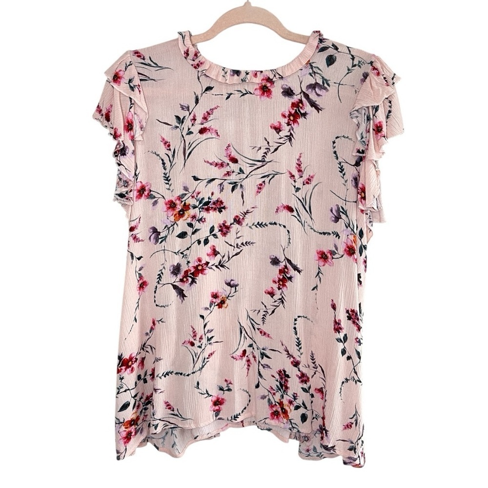 HAPTICS Pink Floral Double Ruffle Flutter Sleeve‎ Blouse, Small